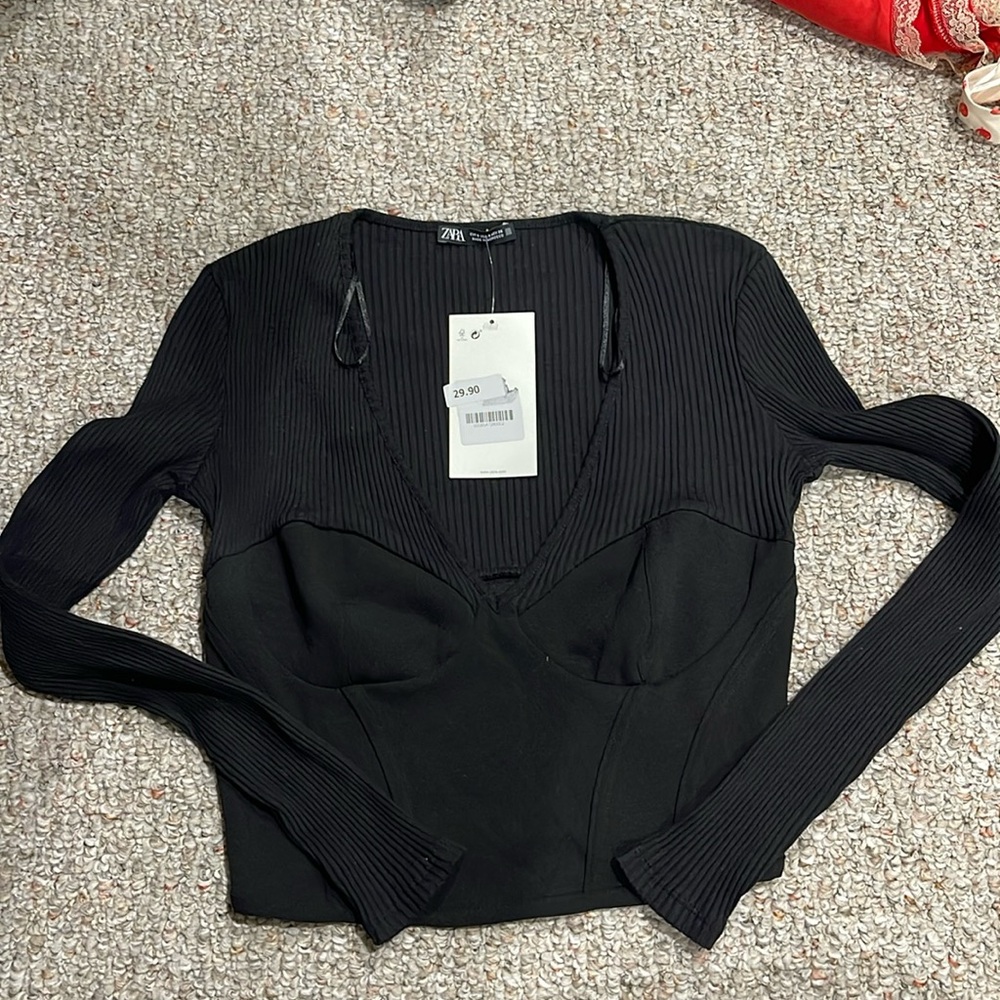 Zara Bustier Long Sleeve Sweater Crop Top